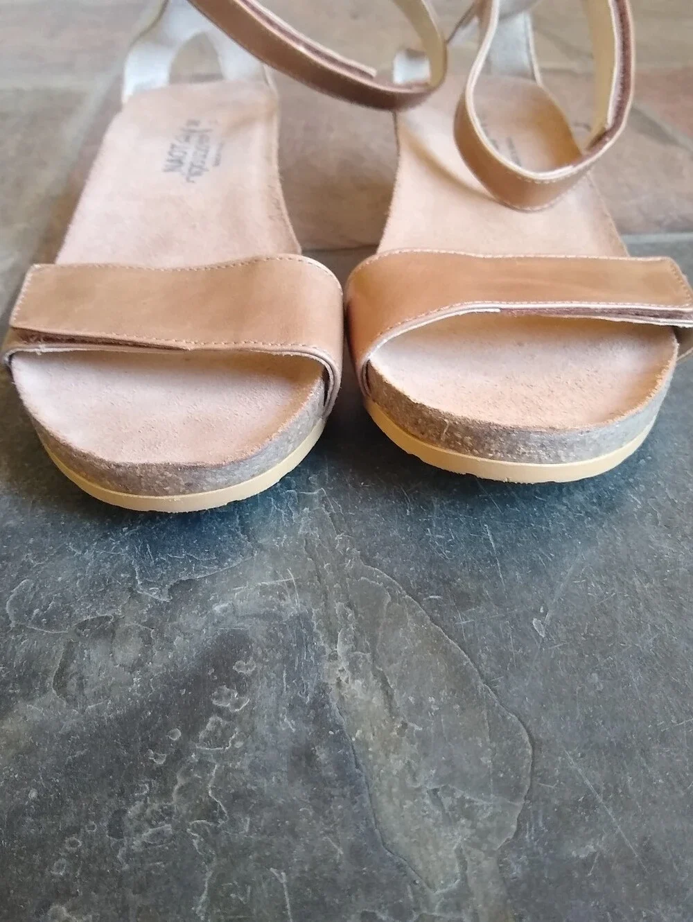 Naot Tan Leather Ankle-Strap Wedge Sandals with Cork Footbed